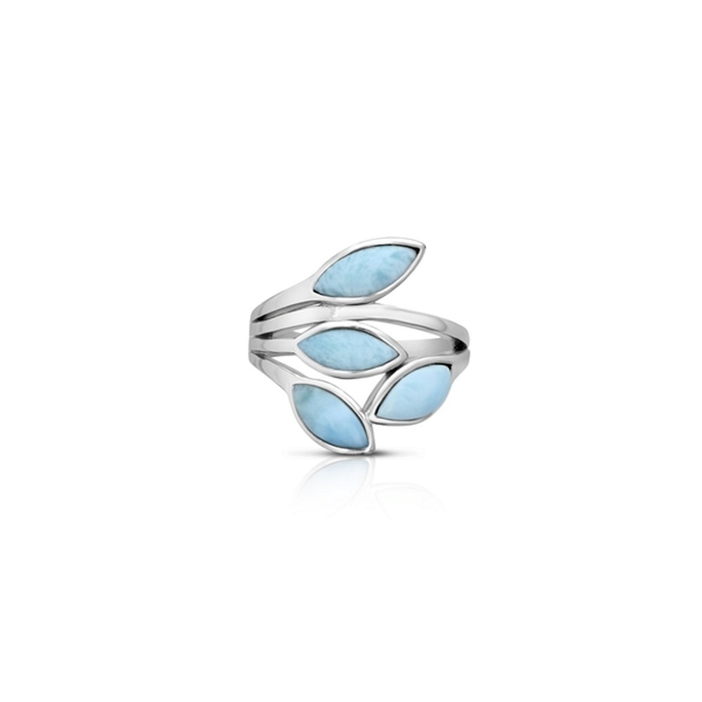 925 Sterling Silver Larimar 4 Marquise Cluster Ring 4 gm